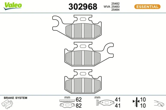 Bremsbelagsatz, Scheibenbremse Vorderachse VALEO 302968 Bild Bremsbelagsatz, Scheibenbremse Vorderachse VALEO 302968
