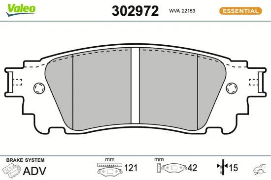 Bremsbelagsatz, Scheibenbremse Hinterachse VALEO 302972 Bild Bremsbelagsatz, Scheibenbremse Hinterachse VALEO 302972