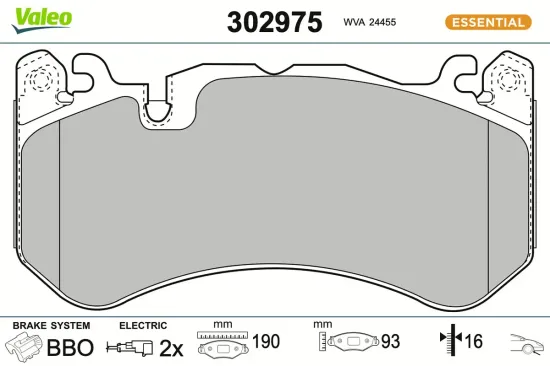 Bremsbelagsatz, Scheibenbremse Vorderachse VALEO 302975 Bild Bremsbelagsatz, Scheibenbremse Vorderachse VALEO 302975