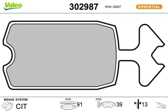 Bremsbelagsatz, Scheibenbremse Vorderachse VALEO 302987 Bild Bremsbelagsatz, Scheibenbremse Vorderachse VALEO 302987