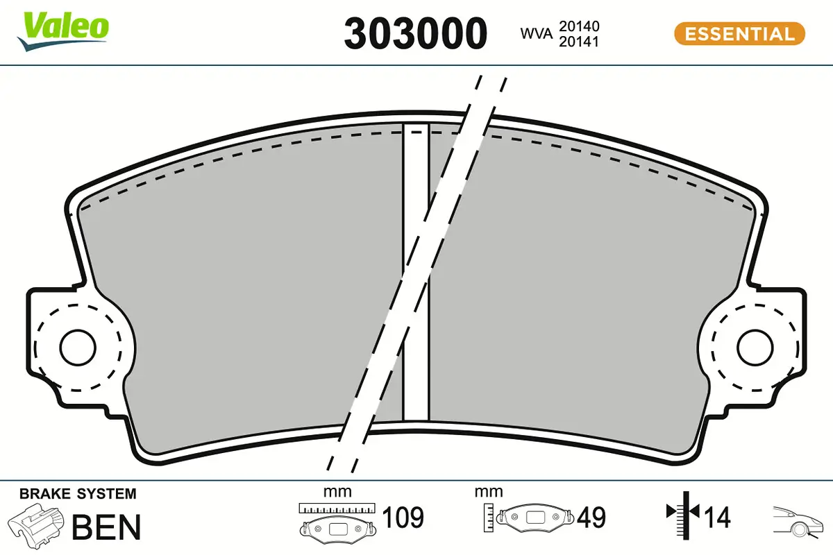 Bremsbelagsatz, Scheibenbremse Vorderachse VALEO 303000