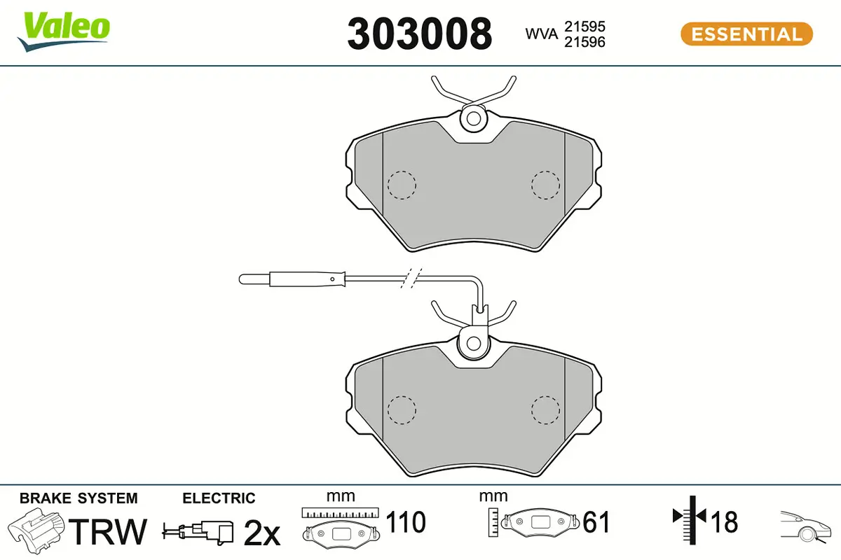 Bremsbelagsatz, Scheibenbremse Vorderachse VALEO 303008