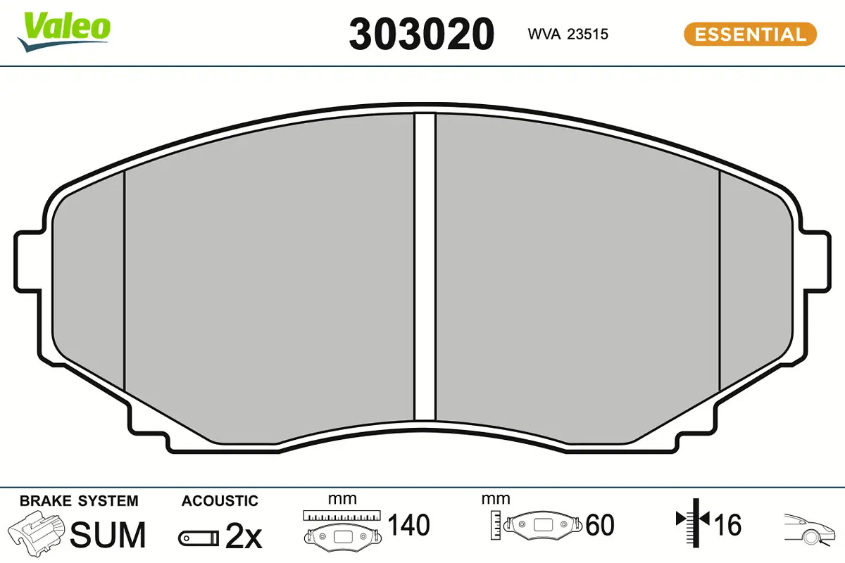 Bremsbelagsatz, Scheibenbremse Vorderachse VALEO 303020