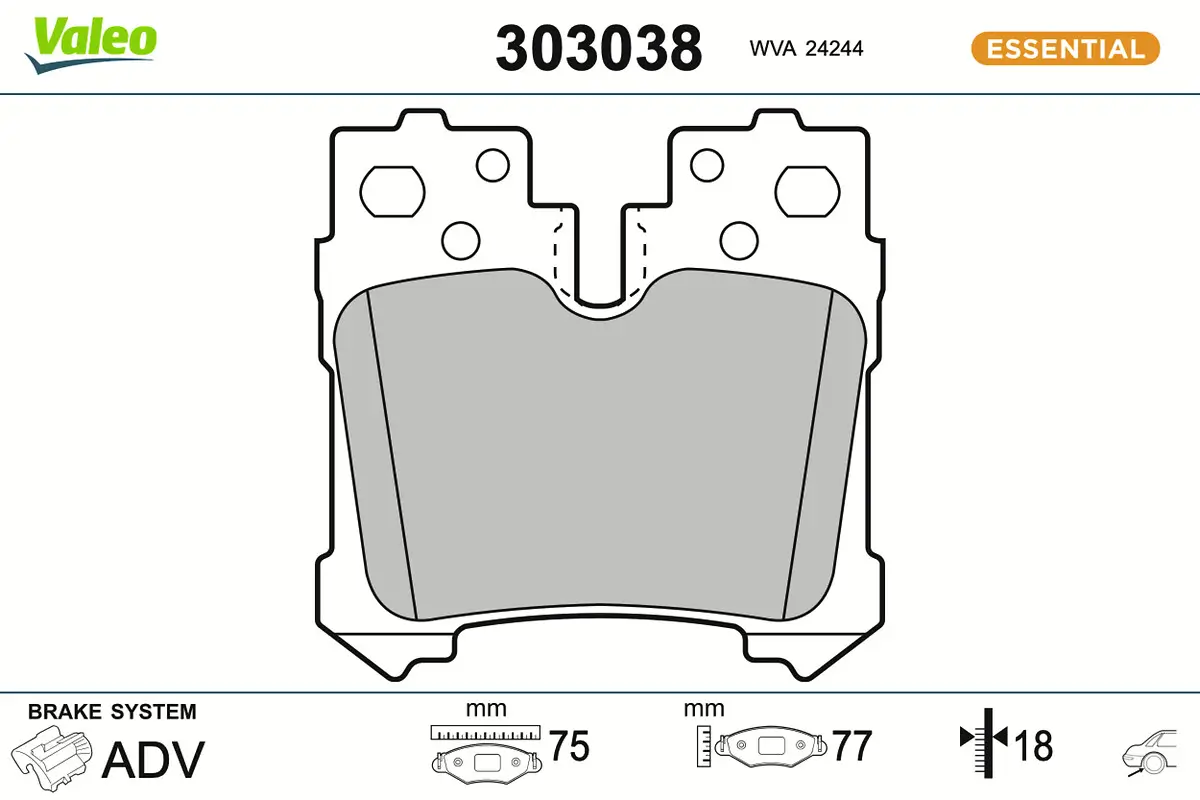 Bremsbelagsatz, Scheibenbremse Hinterachse VALEO 303038