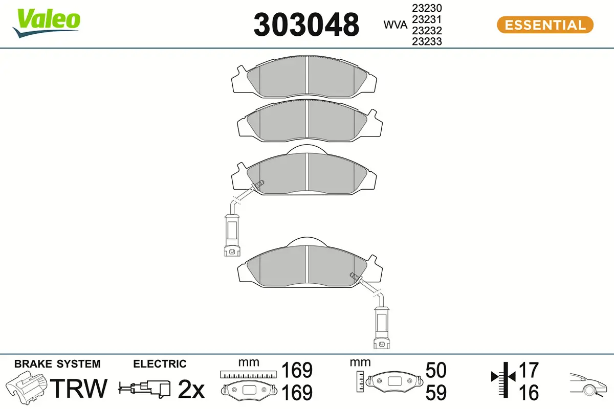 Bremsbelagsatz, Scheibenbremse Vorderachse VALEO 303048