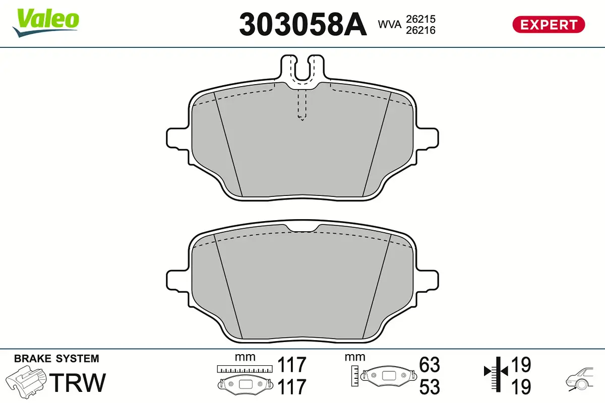 Bremsbelagsatz, Scheibenbremse Hinterachse VALEO 303058A