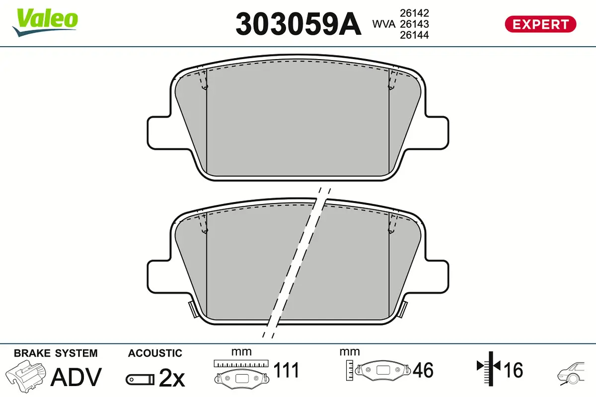 Bremsbelagsatz, Scheibenbremse Hinterachse VALEO 303059A