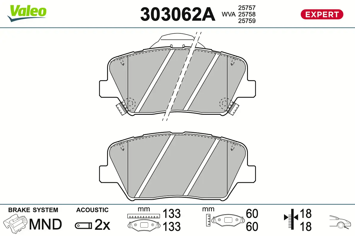 Bremsbelagsatz, Scheibenbremse Vorderachse VALEO 303062A