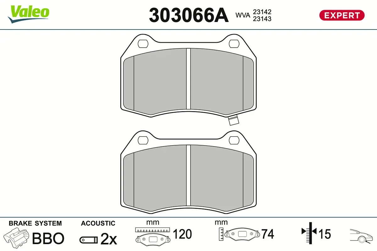 Bremsbelagsatz, Scheibenbremse Vorderachse VALEO 303066A