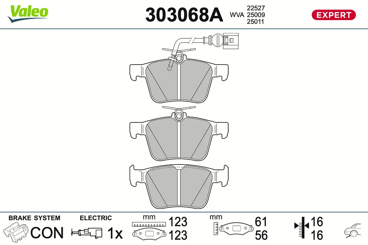 Bremsbelagsatz, Scheibenbremse Hinterachse VALEO 303068A