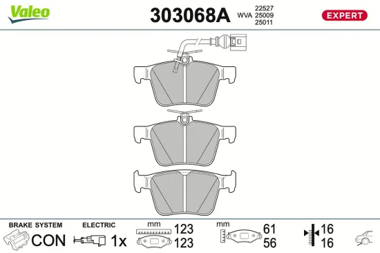 Bremsbelagsatz, Scheibenbremse Hinterachse VALEO 303068A Bild Bremsbelagsatz, Scheibenbremse Hinterachse VALEO 303068A