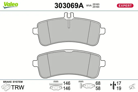 Bremsbelagsatz, Scheibenbremse Hinterachse VALEO 303069A Bild Bremsbelagsatz, Scheibenbremse Hinterachse VALEO 303069A