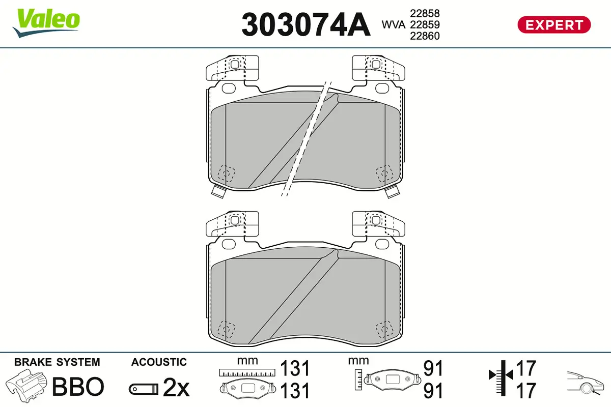 Bremsbelagsatz, Scheibenbremse Vorderachse VALEO 303074A