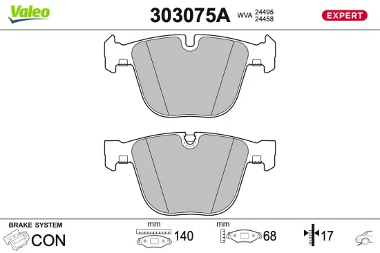 Bremsbelagsatz, Scheibenbremse Hinterachse VALEO 303075A Bild Bremsbelagsatz, Scheibenbremse Hinterachse VALEO 303075A