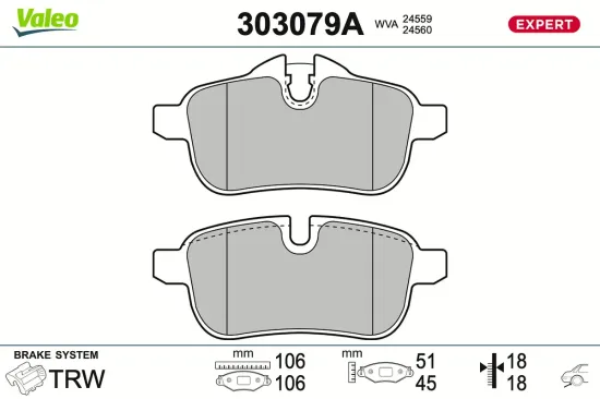 Bremsbelagsatz, Scheibenbremse Hinterachse VALEO 303079A Bild Bremsbelagsatz, Scheibenbremse Hinterachse VALEO 303079A