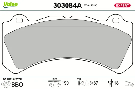 Bremsbelagsatz, Scheibenbremse Vorderachse VALEO 303084A Bild Bremsbelagsatz, Scheibenbremse Vorderachse VALEO 303084A