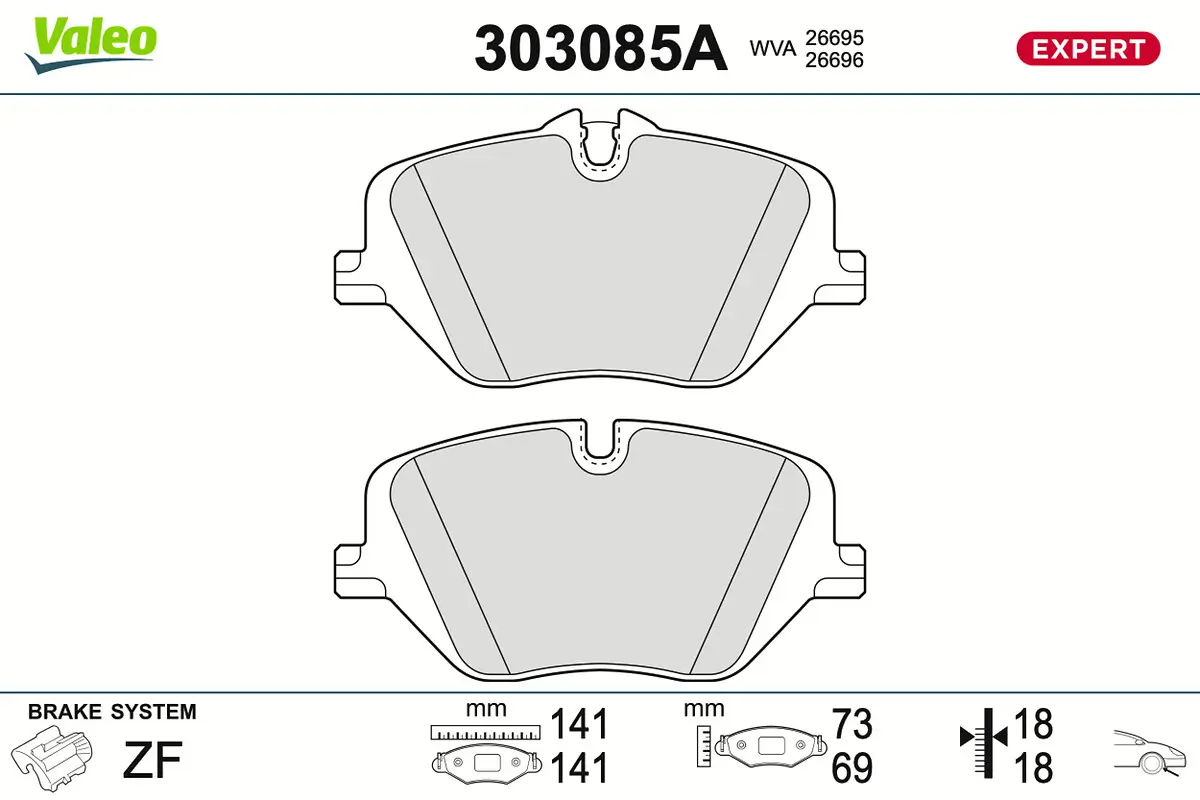 Bremsbelagsatz, Scheibenbremse Vorderachse VALEO 303085A