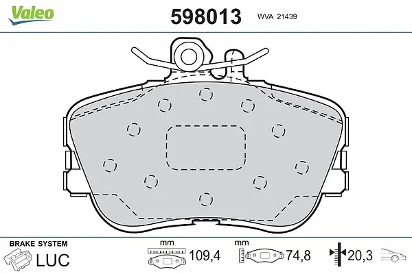 Bremsbelagsatz, Scheibenbremse Vorderachse VALEO 598013