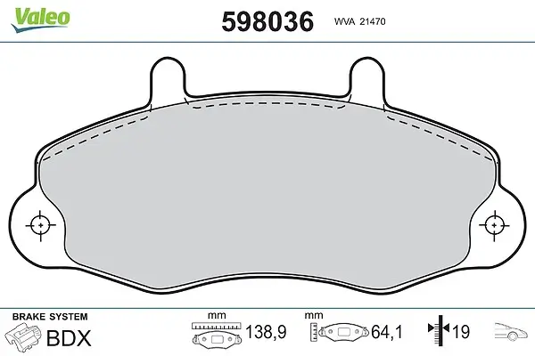 Bremsbelagsatz, Scheibenbremse Vorderachse VALEO 598036