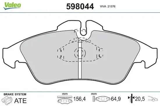 Bremsbelagsatz, Scheibenbremse Vorderachse VALEO 598044 Bild Bremsbelagsatz, Scheibenbremse Vorderachse VALEO 598044