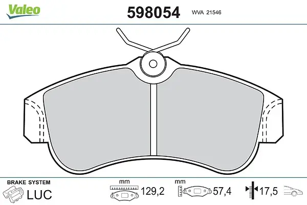 Bremsbelagsatz, Scheibenbremse Vorderachse VALEO 598054