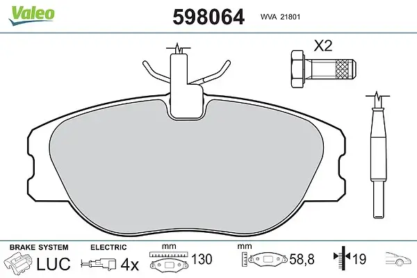 Bremsbelagsatz, Scheibenbremse Vorderachse VALEO 598064
