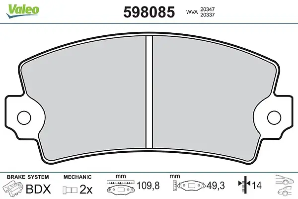 Bremsbelagsatz, Scheibenbremse VALEO 598085