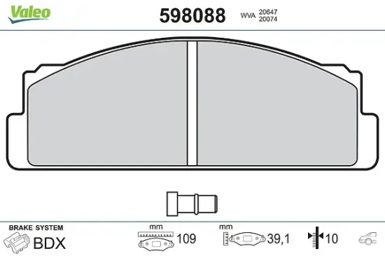 Bremsbelagsatz, Scheibenbremse Hinterachse VALEO 598088 Bild Bremsbelagsatz, Scheibenbremse Hinterachse VALEO 598088