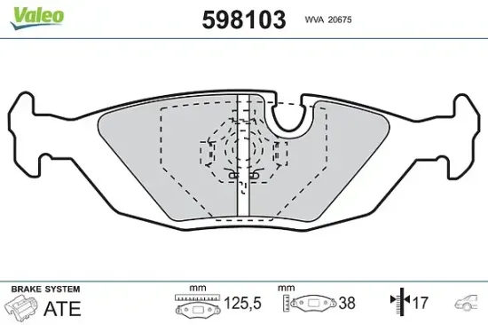 Bremsbelagsatz, Scheibenbremse Hinterachse VALEO 598103 Bild Bremsbelagsatz, Scheibenbremse Hinterachse VALEO 598103