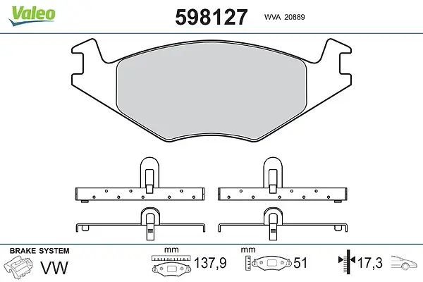 Bremsbelagsatz, Scheibenbremse Vorderachse VALEO 598127