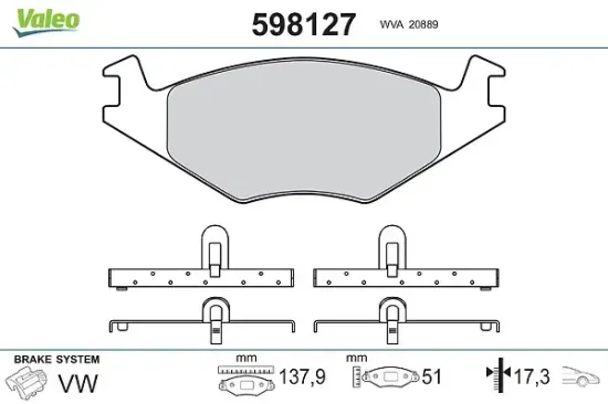Bremsbelagsatz, Scheibenbremse Vorderachse VALEO 598127 Bild Bremsbelagsatz, Scheibenbremse Vorderachse VALEO 598127
