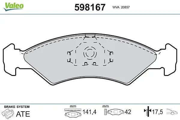 Bremsbelagsatz, Scheibenbremse Vorderachse VALEO 598167