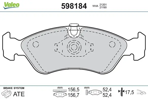 Bremsbelagsatz, Scheibenbremse Vorderachse VALEO 598184