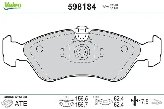 Bremsbelagsatz, Scheibenbremse Vorderachse VALEO 598184 Bild Bremsbelagsatz, Scheibenbremse Vorderachse VALEO 598184