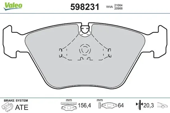 Bremsbelagsatz, Scheibenbremse Vorderachse VALEO 598231 Bild Bremsbelagsatz, Scheibenbremse Vorderachse VALEO 598231
