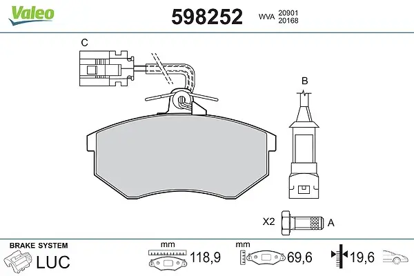 Bremsbelagsatz, Scheibenbremse Vorderachse VALEO 598252