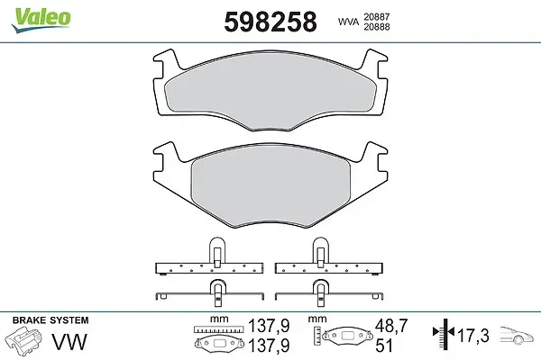 Bremsbelagsatz, Scheibenbremse Vorderachse VALEO 598258