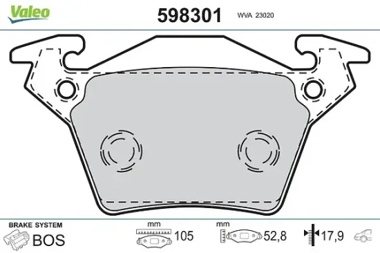 Bremsbelagsatz, Scheibenbremse Hinterachse VALEO 598301 Bild Bremsbelagsatz, Scheibenbremse Hinterachse VALEO 598301