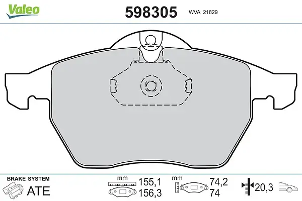 Bremsbelagsatz, Scheibenbremse Vorderachse VALEO 598305