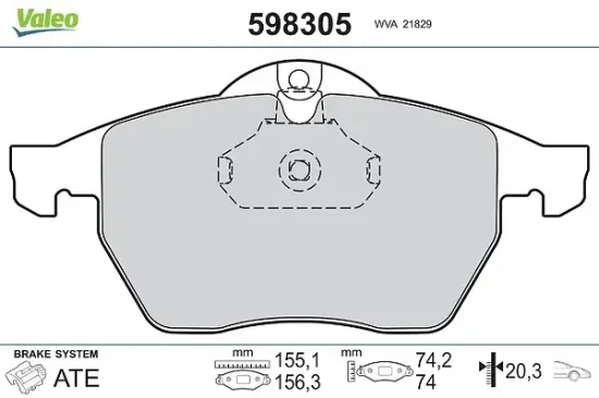Bremsbelagsatz, Scheibenbremse Vorderachse VALEO 598305 Bild Bremsbelagsatz, Scheibenbremse Vorderachse VALEO 598305