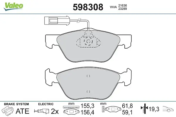 Bremsbelagsatz, Scheibenbremse Vorderachse VALEO 598308