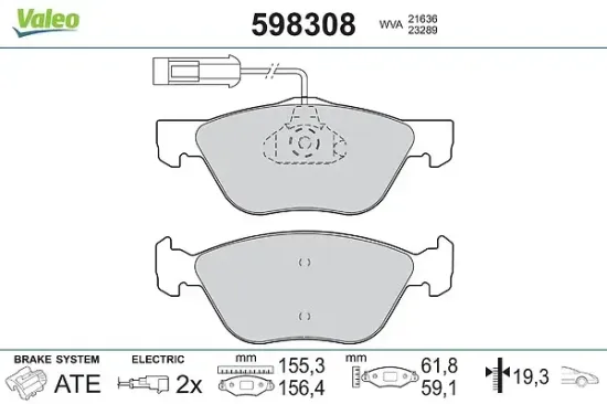 Bremsbelagsatz, Scheibenbremse Vorderachse VALEO 598308 Bild Bremsbelagsatz, Scheibenbremse Vorderachse VALEO 598308