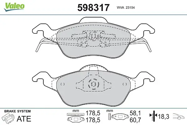 Bremsbelagsatz, Scheibenbremse Vorderachse VALEO 598317
