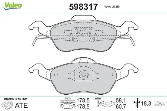 Bremsbelagsatz, Scheibenbremse Vorderachse VALEO 598317 Bild Bremsbelagsatz, Scheibenbremse Vorderachse VALEO 598317