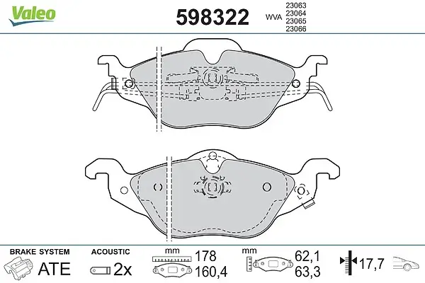 Bremsbelagsatz, Scheibenbremse Vorderachse VALEO 598322
