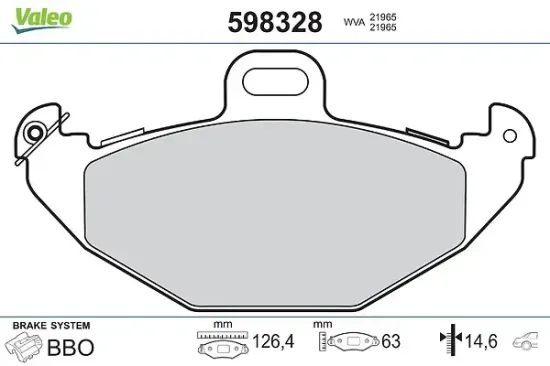 Bremsbelagsatz, Scheibenbremse Hinterachse VALEO 598328 Bild Bremsbelagsatz, Scheibenbremse Hinterachse VALEO 598328