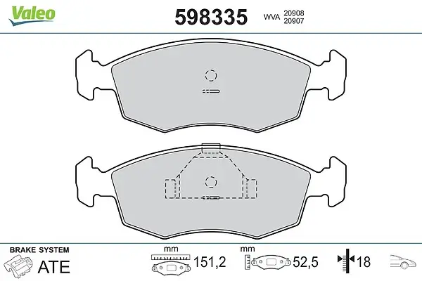 Bremsbelagsatz, Scheibenbremse Vorderachse VALEO 598335