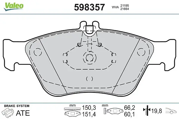 Bremsbelagsatz, Scheibenbremse Vorderachse VALEO 598357