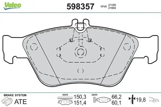 Bremsbelagsatz, Scheibenbremse Vorderachse VALEO 598357 Bild Bremsbelagsatz, Scheibenbremse Vorderachse VALEO 598357