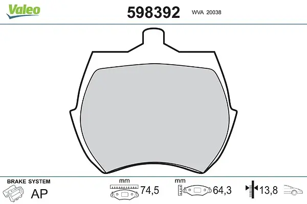 Bremsbelagsatz, Scheibenbremse Vorderachse VALEO 598392
